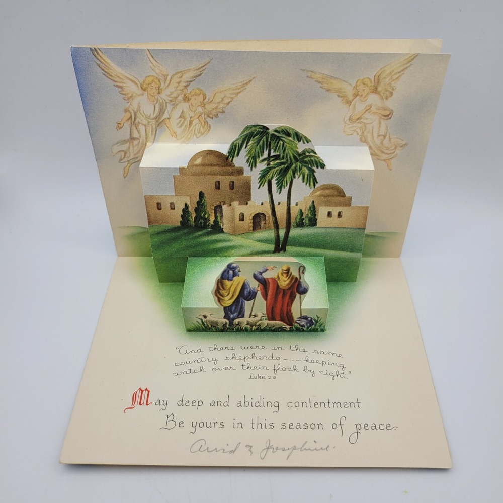 Vintage‎ Sunshine Line Christmas Card Pop Up Nativity Shepherds Angels